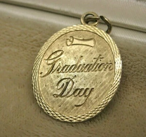 Vintage 70s Monogramme Gold Plated Graduation Day Gift Diploma Round Pendant 925