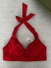 NWT Lands End Draper James Bikini Halter Top 4 Eyelet Trim Tomato