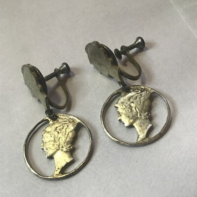 VINTAGE MERCURY DIME EARINGS SCREW BACKS .900 SILVER