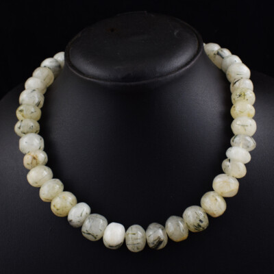 Authentic 700 Cts Earth Mined Rutile Quartz Rondelle Beads Necklace SK 01E438 