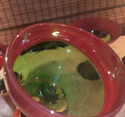 (4) Vintage Hand Blown Cocktail Glasses Thick Art Glass Red & Green Stagger Set - Picture 16 of 24