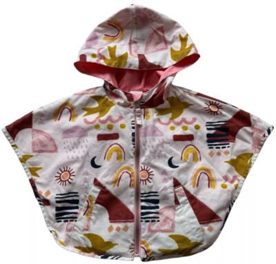 Genuine Kids Hooded Poncho Reversible Girls size 3T White Outdoors and Pink Cape