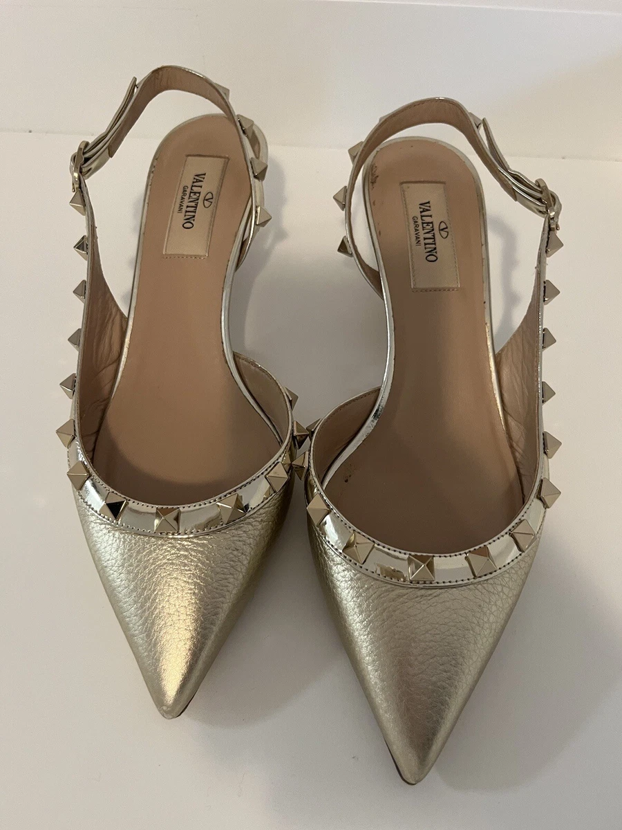 Authentic VALENTINO GARAVANI Women s Golden Leather Kitten Heel SIZE 6 US 36 EU