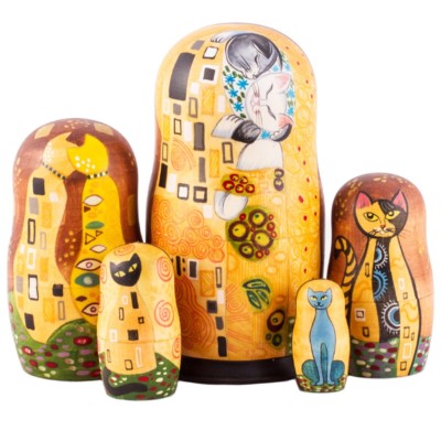 Kiss by Gustav Klimt Art 5 Pc Russian Paintings Nesting Doll Stacking Babushka