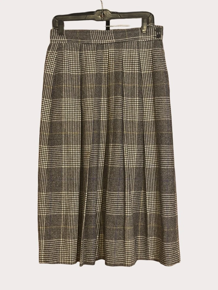 Falda midi plisada a cuadros de lana Evan-Picone de colección gris negra 14 Union hecha en EE. UU. Foto 3 de 4