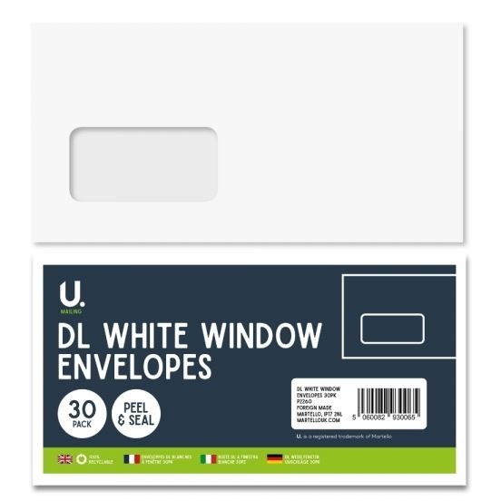 Martello U.Mail DL White Window Envelopes 30pk