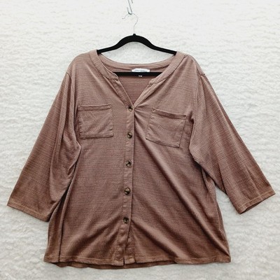 Blouse Pink Brown Heritage Capsule Wardrobe Tortoise Button Boho Minimal Size 1X