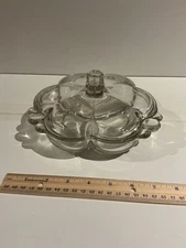 Vintage Indiana Glass Clear 3-Section Divided Relish Dish with Lid ca. 1960-1970