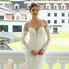 Mermaid Wedding Dresses Puff Sleeve Sweetheart Embroidery Lace Satin Bride Gowns