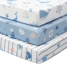 3 Pack Baby Crib Sheets Toddler Bed Sheets Microfiber Neutral Blue Ocean Whale