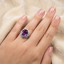 925 Sterling Silver White Gold Rings Alluring Lavender Purple Sapphire 7.55Ct