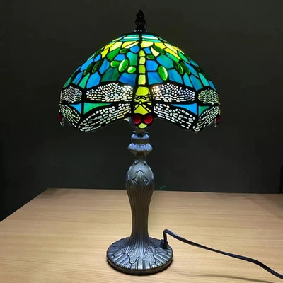 Lámpara de mesa Tiffany de vitral pantalla tradicional hecha a mano luz de sala de estar - Imagen 1 de 4