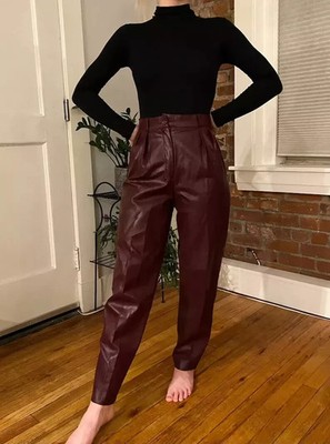 Neu Damen Trendy Burgunder Leder Hose 100% Moderne Slim Fit Kleidung