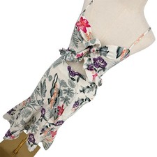 WAYF Midi Dress XS White Tropical Floral Tie Front Cutout Ruffle High-Low Spring