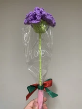 1 Piece Purple Big Crochet Carnation Flower Size Is 5cm By 5cm Wrapped Bouquet