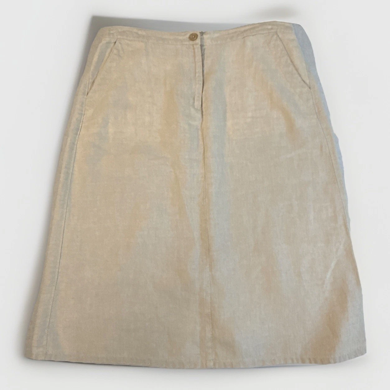 L.L. Bean Classic Fit Straight Linen Skirt Women's 18 Reg Tan Front Pockets Midi