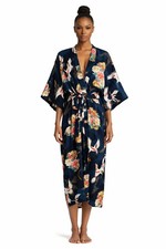 Vintage Made in Japan 100 Cotton Crane Floral Kimono Robe Belted Boho Lounge