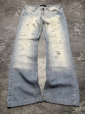 Dolce & Gabbana Distressed Ripped Jeans Embroidered Flare Bootcut Blue SZ 28