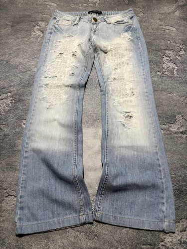 Dolce & Gabbana Distressed Ripped Jeans Embroidered Flare Bootcut Blue SZ 28