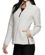 Avalanche Womens Full Zip Fleece Berber Jacket Light Gray White with Pockets L