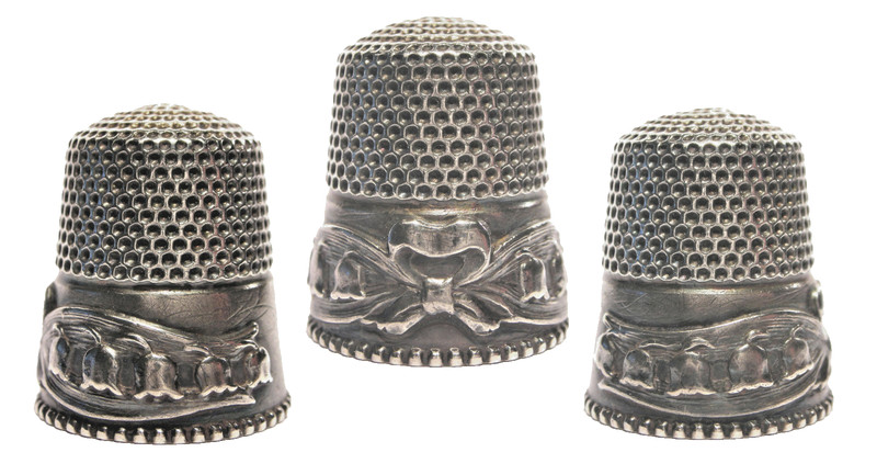 Stern Bros. Sterling Silver Thimble with Bow, Ribbons & Lilies of the Valley