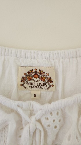 Nine Lives Bazaar ~ Jenny Shirred Dove Dress White Cotton Midi S AU 8 10 US 4 6 - Picture 12 of 17