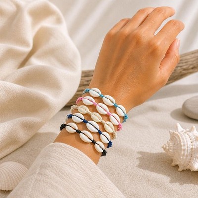 Handmade Cowrie Shell Bracelet   Adjustable Boho Beach Jewelry (5 Color Options)