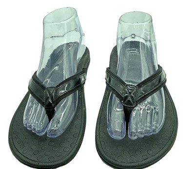 Vionic Tide II Womens Orthotic Toe Post Sandals Black Patent Leather Thong Sz