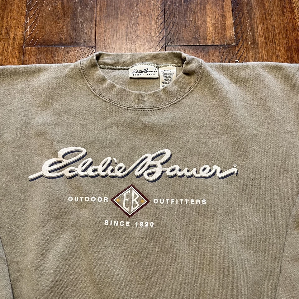Sudadera De Colección Eddie Bauer Para Hombre Grande Caqui Bordada Hecha en EE. UU. Años 90 Foto 3 de 4
