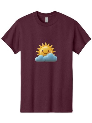 Smiling-Sun-Behind-Clouds Mens Graphic Tee, 100% Cotton, Casual Summer Wear