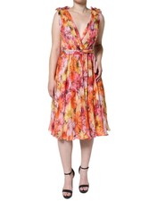 Dolce & Gabbana Multicolor Floral Sleeveless V-neck Midi Women's Dress Authentic
