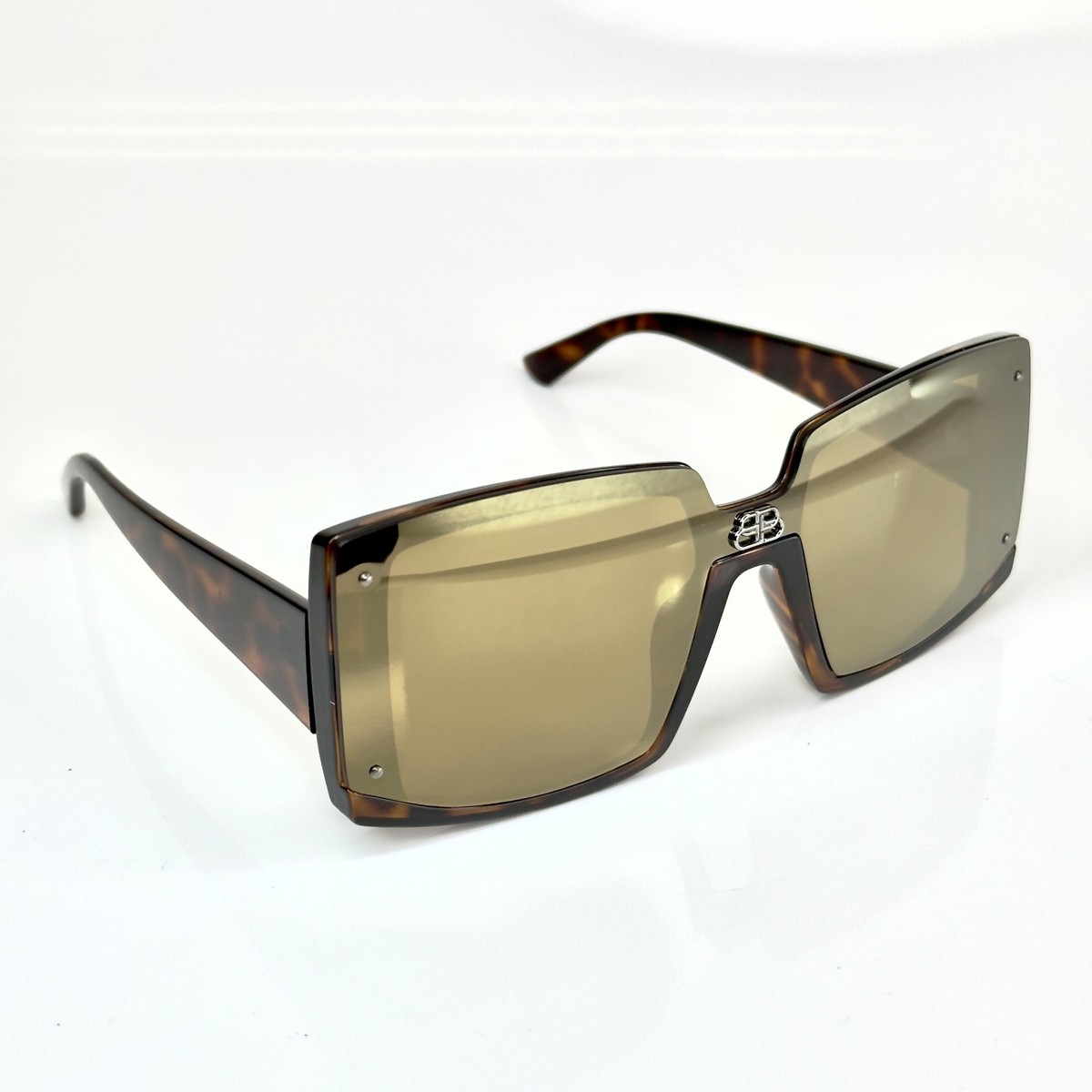 BALENCIAGA BB0081S Square Brown Gold Mirror Oversized 0081