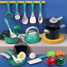 Set of 28 PCS Kids Kitchen Toy Set - Pretend Play Cooking Accessories for Girls