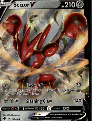 Scizor V Ultra Rare SWSH03: Darkness Ablaze 118/189 Metal Holofoil Pokemon Card