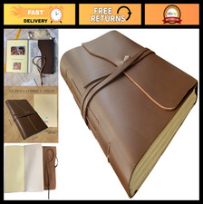 Rustic Full Grain Leather Photo Album with Gift Box - Large Scrapbook Style, Bro