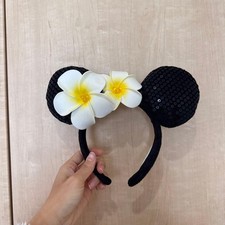 Disney AULANI Hawaii Limited Black Sequin Headband with White Flower Decoration