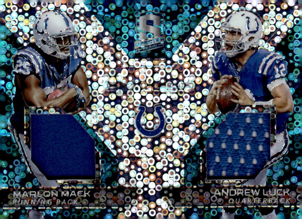 2017 Panini Spectra #26 Andrew Luck / Marlon Mack Synced Swatches Neon Blue #/99