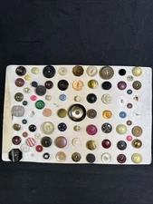 73 Variety Antique Vintage Buttons on Collector Card Various Sizes Types ALL OLD