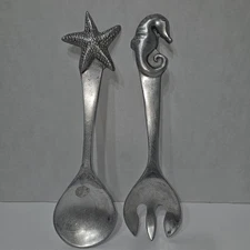 Vintage Mariposa Coral Seashell Aluminum Serving Set Starfish & Seahorse RARE