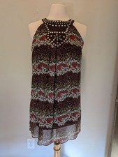 Boho Floral Halter Dress with Studded Neckline by INTERI – Size S Festival
