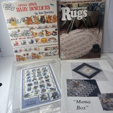 Lot Of 4 Vtg Cross Stitch Charts And Instructions Rugs, Baby Borders, Birds