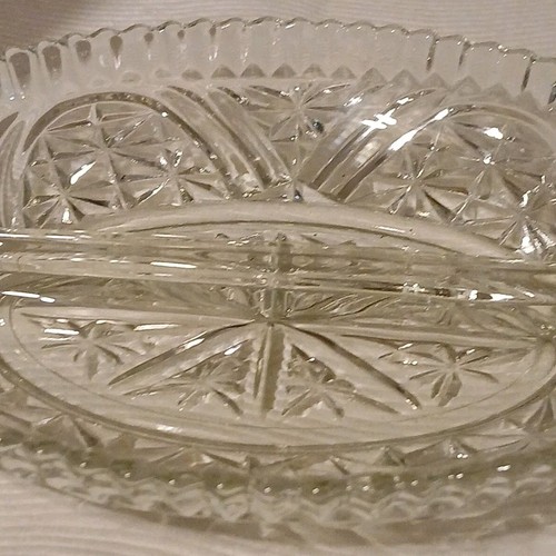 Anchor Hocking Clear Crystal Glass Stars & Bars 2 Part Relish Dish - Picture 5 of 11