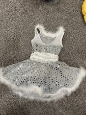 Weissman Girls Dance Costume Silver White Tutu Feather Set IC