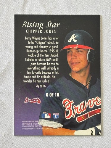 1996 FLEER ULTRA (BB) Chipper Jones SP "RISING STAR" CHASE CARD #6 HOF'er/BRAVES - Picture 2 of 2