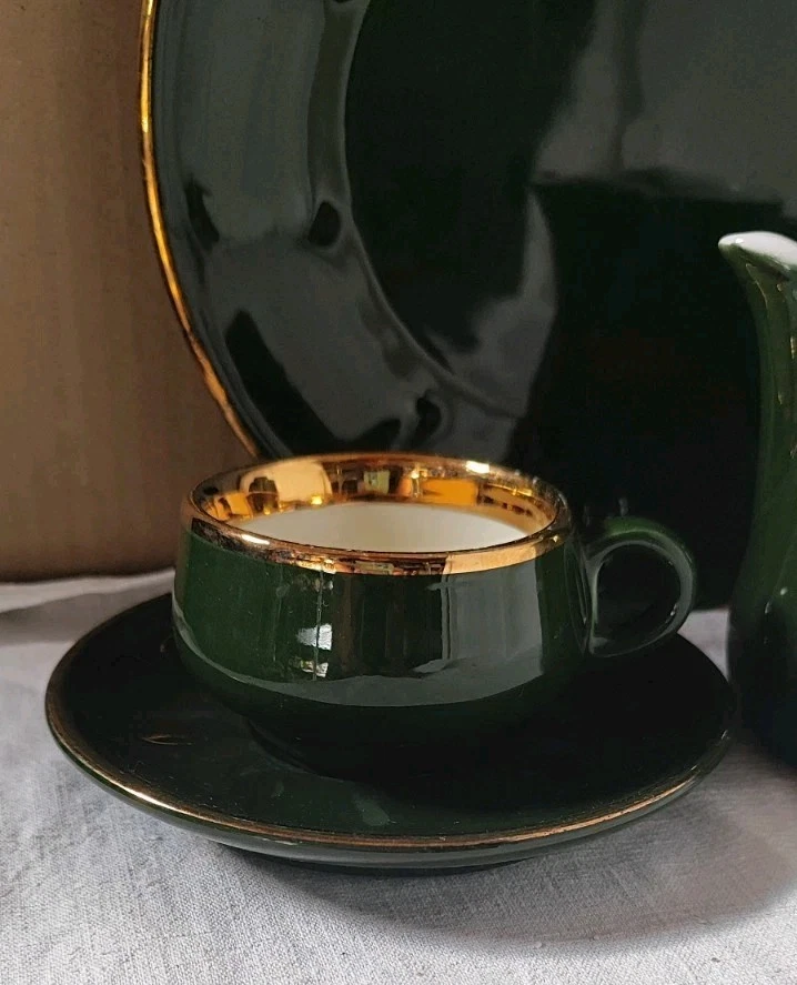 Solitaire Apilco & Style Vert Empire - 1 Tasse + 1 Assiette + 1 Crémier - Photo 2/4
