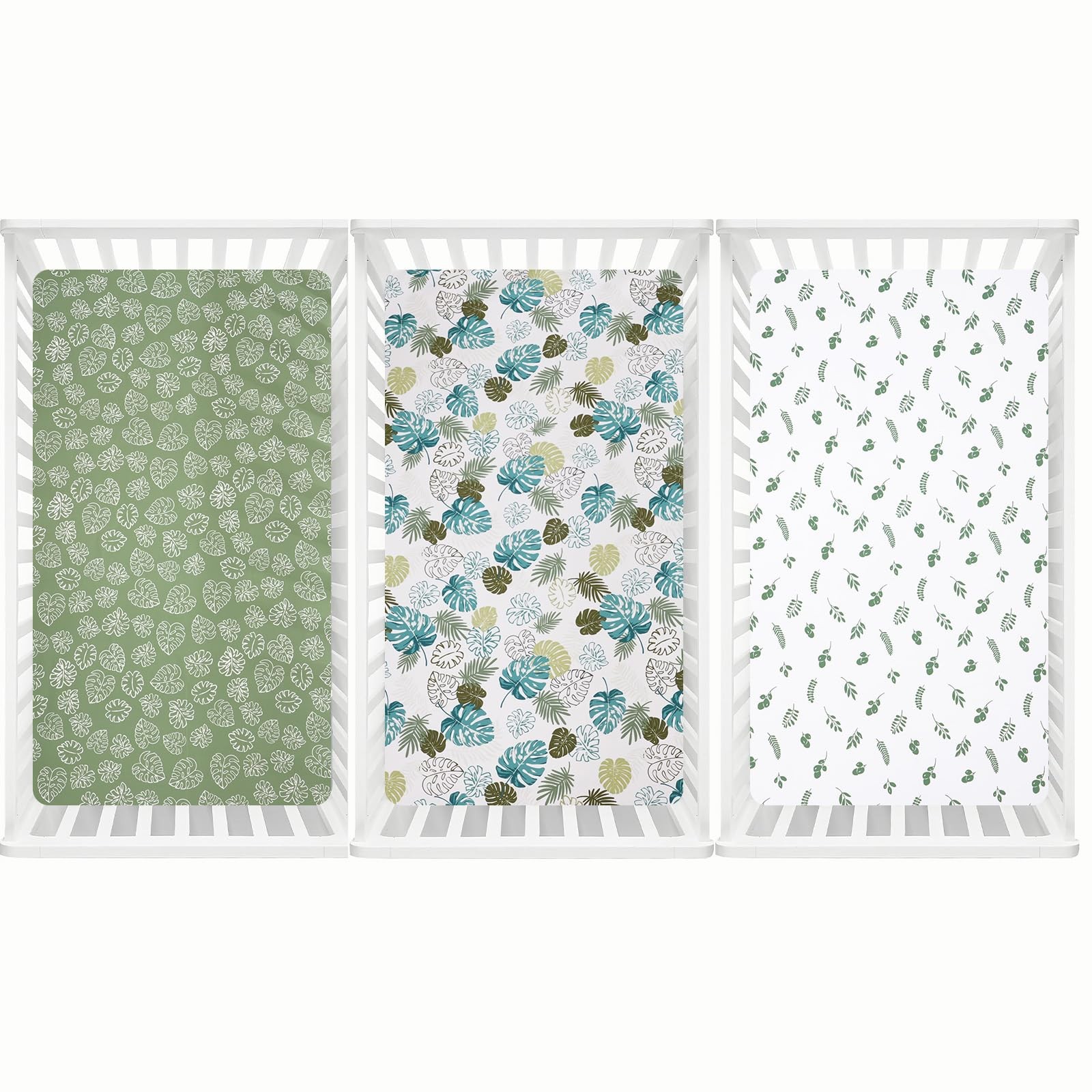 David's Kids 3-Pack Fitted Crib Sheets - Ultra-Soft, Breathable, 28x52" - Leaf P