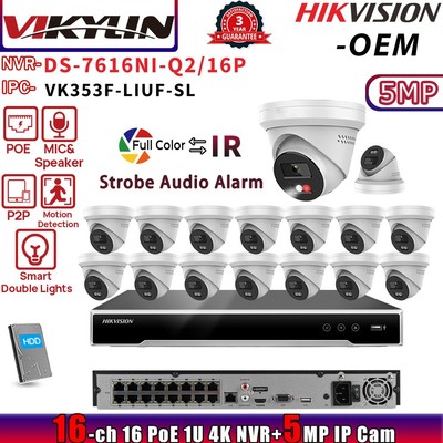VIKYLIN 16CH NVR DS-7616NI-Q2/16P POE Colorvu Speaker Hybrid 5MP IP Camera Lot