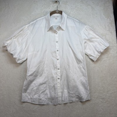 Banana Republic Balloon Sleeve Button Up Blouse Women's XL White Cotton