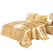 Golden King Size Satin Silk Duvet Cover Hotel Quality Bedding Set King Size
