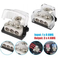 2PCS 3Way Power Ground Amp Distribution Block 1 0 Gauge Input 3 4 Gauge Output